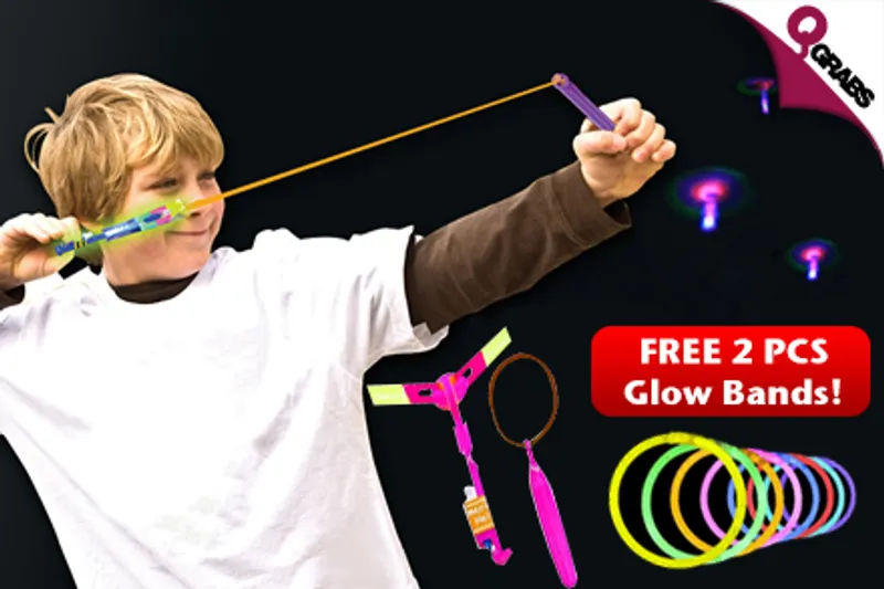 For QR19, Have Some Fun with a Set of 4 Colorful LED Helicopter Shooters with Two FREE Glow Bands! (QR39 Value)